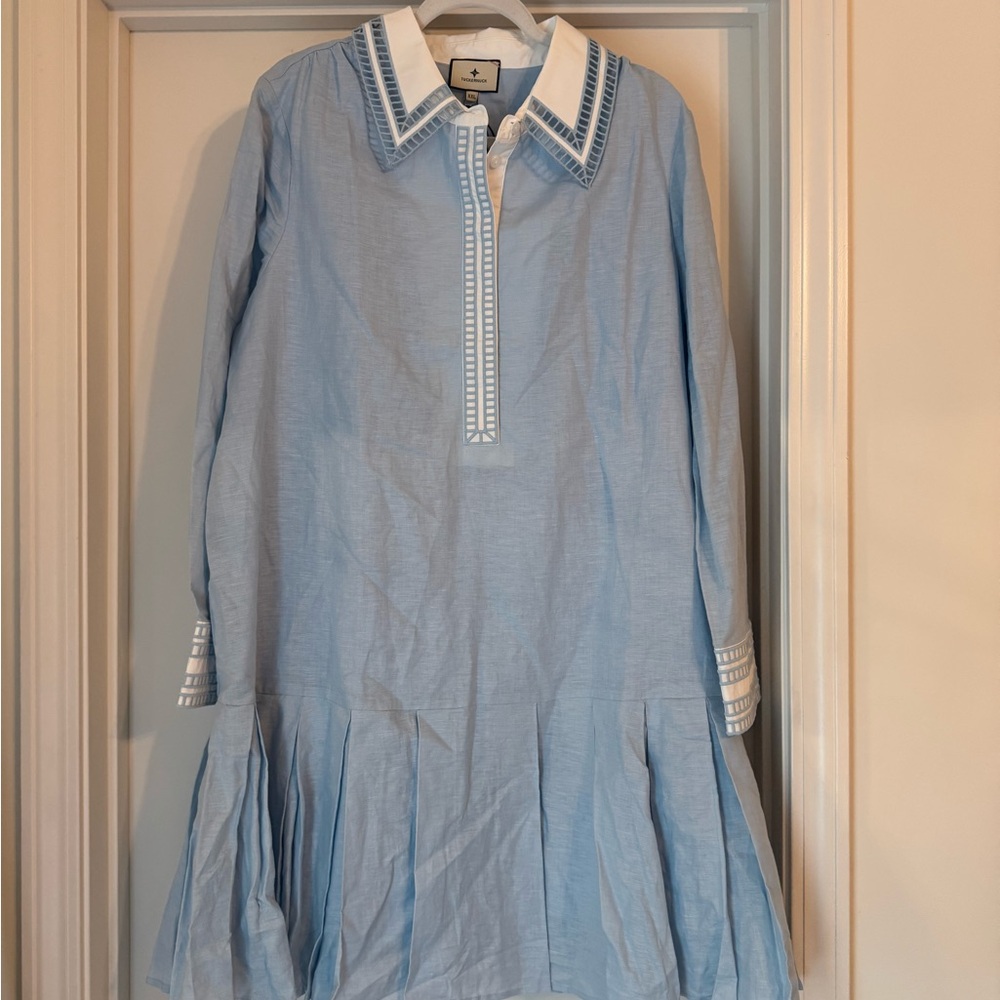 Tuckernuck Light Blue Cotton Dress with White Embroidered Collar